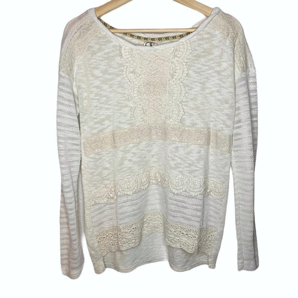 Anthro One September Knit Crochet Lace Sweater